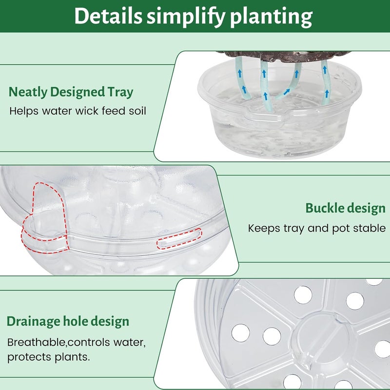 Bluepro 18 Pack 6.5/5/4 Inch Clear Self Watering Plant Pots with Bottom Water Tray & Watering Rope, Transparent Nursery Pots with Drainage for Seedlings, Herbs, and Houseplants - Image 5